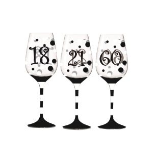 Wine Glass Black & White Dots
