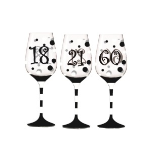Wine Glass Black & White Dots