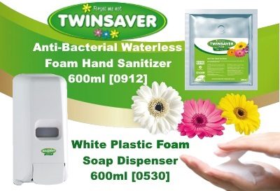 Twinsaver Waterless Foam Hand Sanitizer Dispenser and Refill